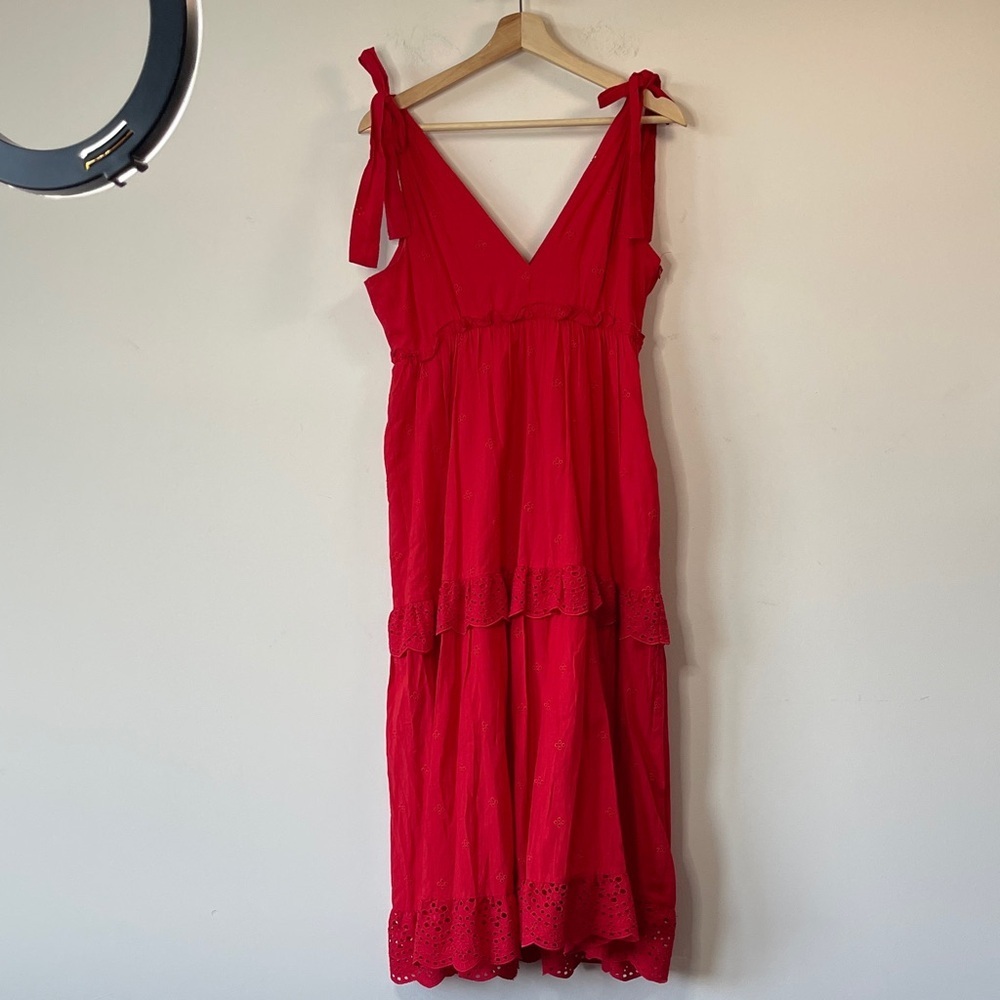 Zara Eleg Zara Eyelets Embroidered Openwork Red Long Dress